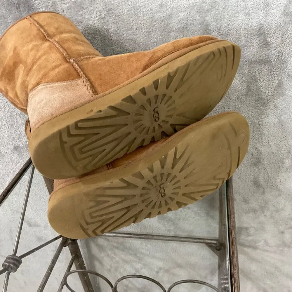 UGG AUSTRALIA Classic sherpa Boots Women's 7 Chestnut Sherpa Leather Suede 5825